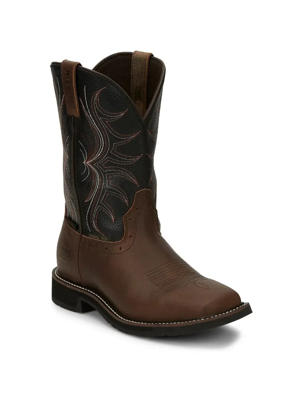 Justin Waxy Brown Water Buffalo Square Toe Cowboy Boots Men's 8 EE New